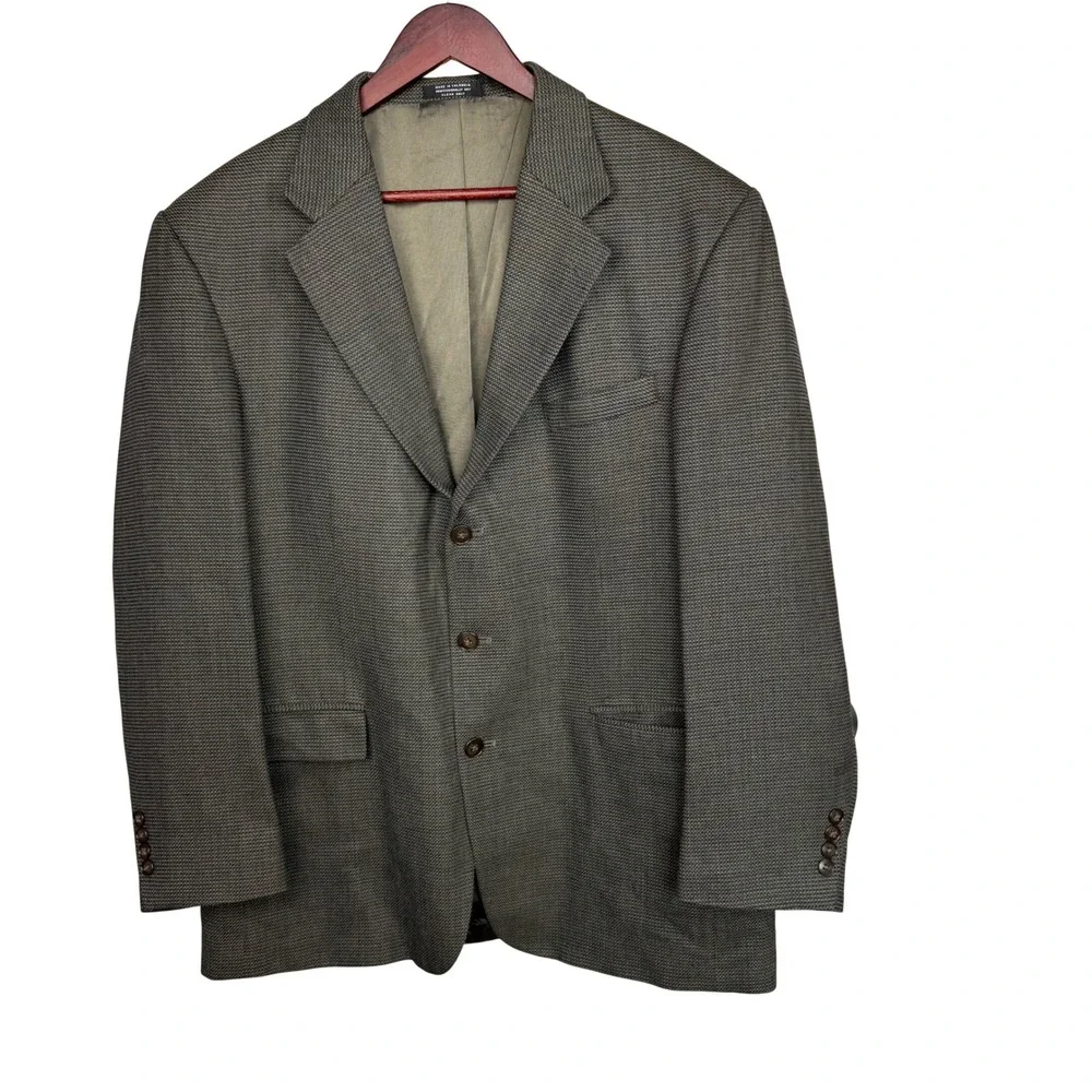Oscar De La Renta Blazer Mens Olive Brown Micro Pattern 3 Button Sport Coat 46R‎